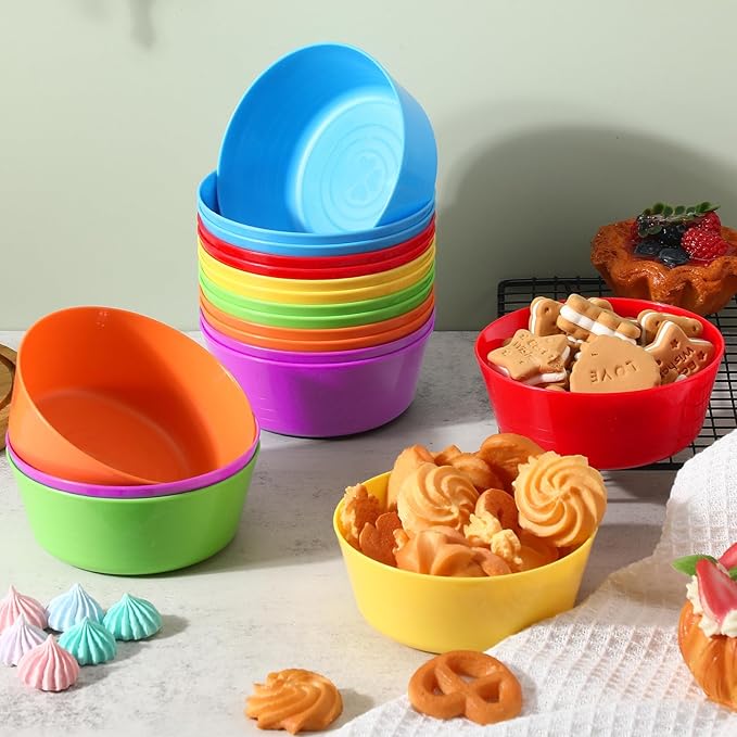 Foaincore Kids Plastic Bowls 10 oz Cereal Snack Microwave Dishwasher Safe Toddler Bowls Kids Colorful Snack Children Salad Dessert Soup Supplies
