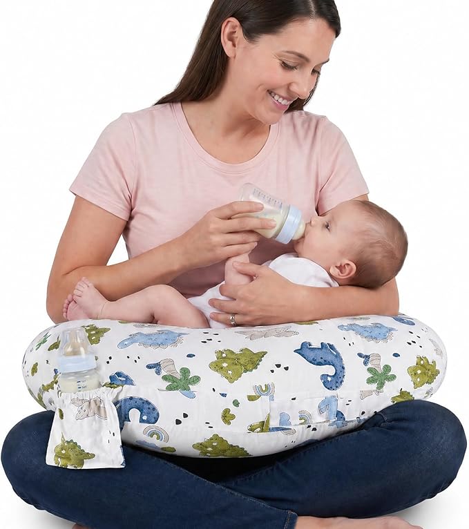 Nursing Pillow, Breastfeeding Pillow with Safety Buckle - Upgraded Design for Breastfeeding & Bottle Feeding, Large Size for Tummy Time & Sitting Support, Breathable Washable Cover