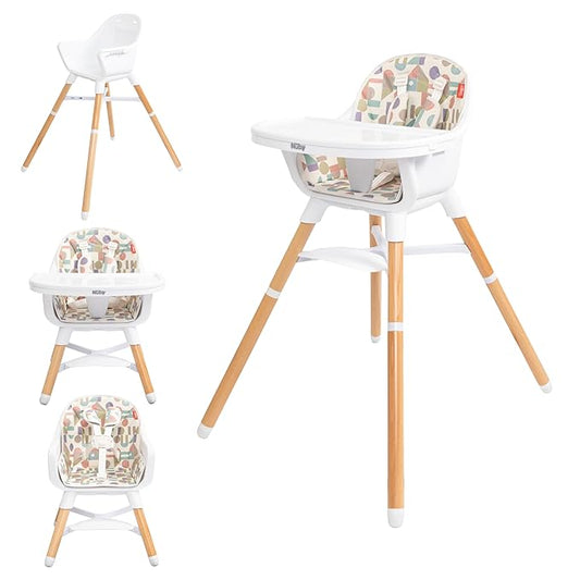 Nuby 4-in-1 Baby High Chair Seat with Removable Tray - 6+ Months to 3 Years - Adjustable Toddler Chair for Eating - Holds Up to 60 lbs - Geometric