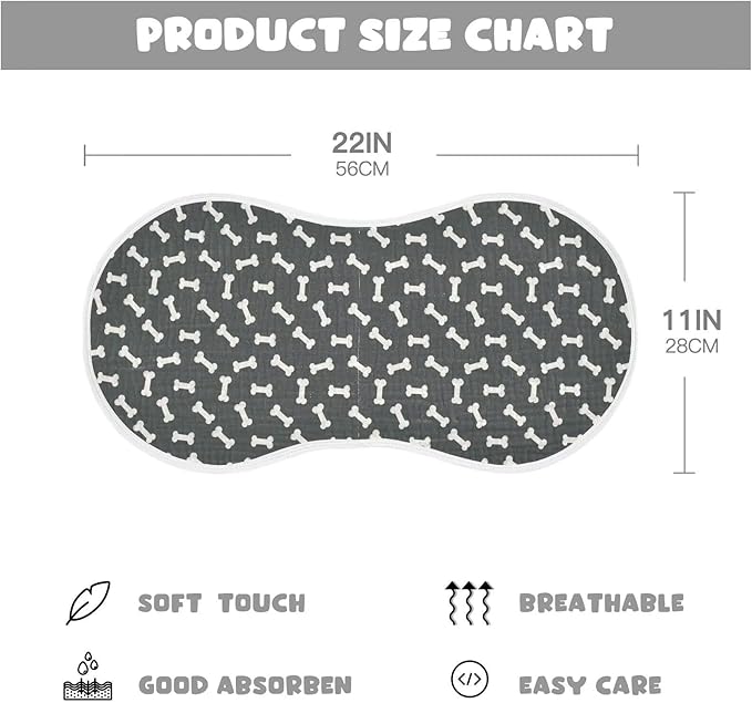 Dog Bone Themed Baby Muslin Burp Cloths Set of 2 Black and White Muslin Washcloths Doodle Food Bones Milk Spit Up Rags Newborn Towel Burp Cloth Bib for Unisex Boys and Girls, 22 x 11 Inch
