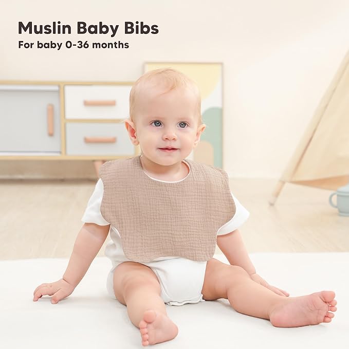 Bearmoss Baby Bibs for Drooling & Teething 8 Pack Muslin Cotton Soft Absorbent Adjustable Unisex Bibs Boys Girls 0-36 Months