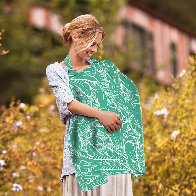 Nursing Cover for Mom Breastfeeding, Baby Privacy Nursing Covers Up Breathable Cotton with Ajustable Hoop for Mother (Muslin Green)