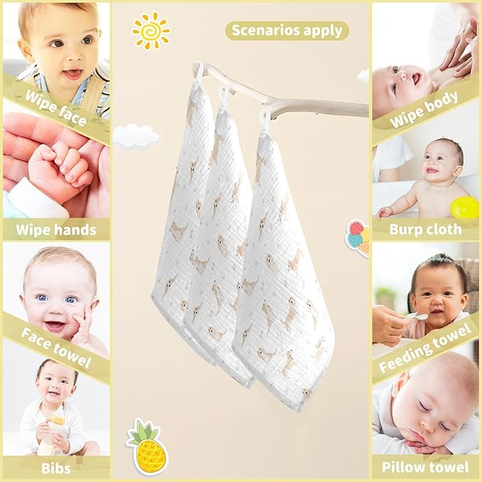 vvfelixl Baby Cotton Washcloths Basset Hound Dog Infants Bath Towel for Unisex Face Towels for Newborn, Natural Baby Wipes Delicate Skin, 11.8 X 11.8 inch, one sizex3