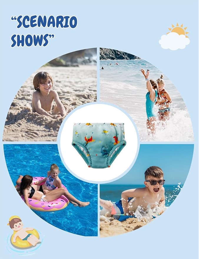 weVSwe Baby Boy Girls Swim Diaper Newborn Reusable Swimming Diaper UV Protection Adjustable Green Dinosaurs 12-18 Months