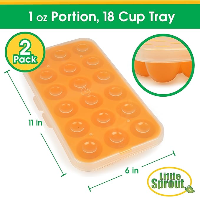 Baby Food Storage Tray - Silicone Pop Out Portion Freezer Tray (2 Pack) - Breast Milk and Food Storage Made Easy