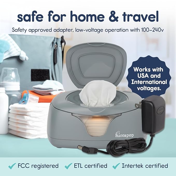 Hiccapop Baby Wipe Warmer and Baby Wet Wipes Dispenser | Baby Wipes Warmer for Babies | Diaper Wipe Warmer with Changing Light, Gray