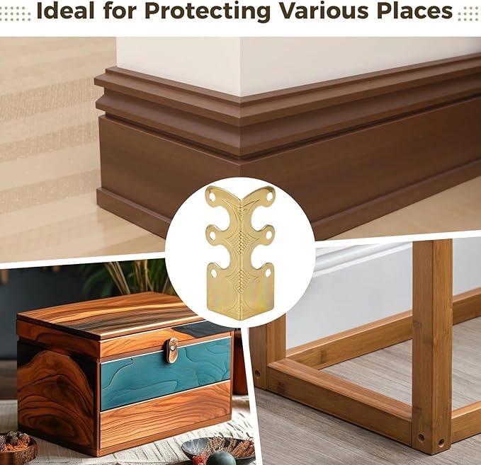 15 Pcs Baseboard Corner Protectors, Vintage Brass Skiffers with Screws, Antique-Style Skirting Board Corner Guards, Decorative Corner Covers for Furniture and Wall Protection