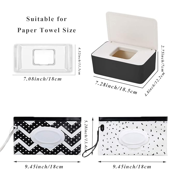 Baby Wipes Dispenser Set, Reusable Baby Wipe Holder Box, Refillable Baby Wipes Container Travel Wet Wipes Case with Reusable Wipes Pouch for Baby Home Kitchen Office Travel 3 PCS