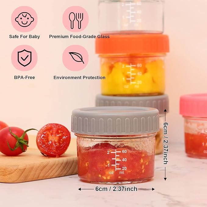 Glass Baby Food Storage Containers - 24 Set 4oz Baby Food Glass Jars with Lids - Reusable Small Baby Food Containers, Safe for Microwave Dishwasher Freezer