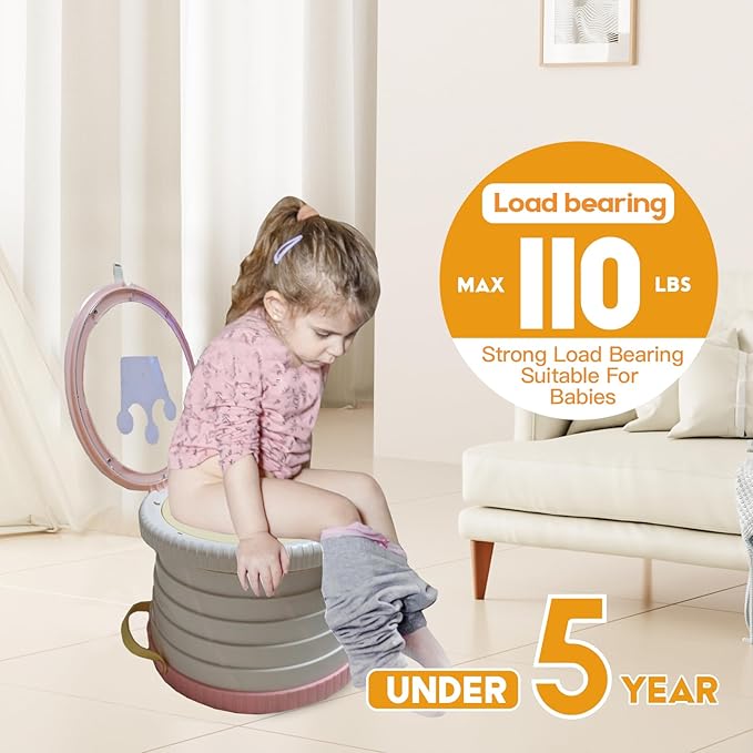 Portable, Foldable Potty seat for Toddler, Training Toilet Seat Emergency Toilet The Bottom Has the Function of Storing Garbage Bags for Car, Camping (Pink)