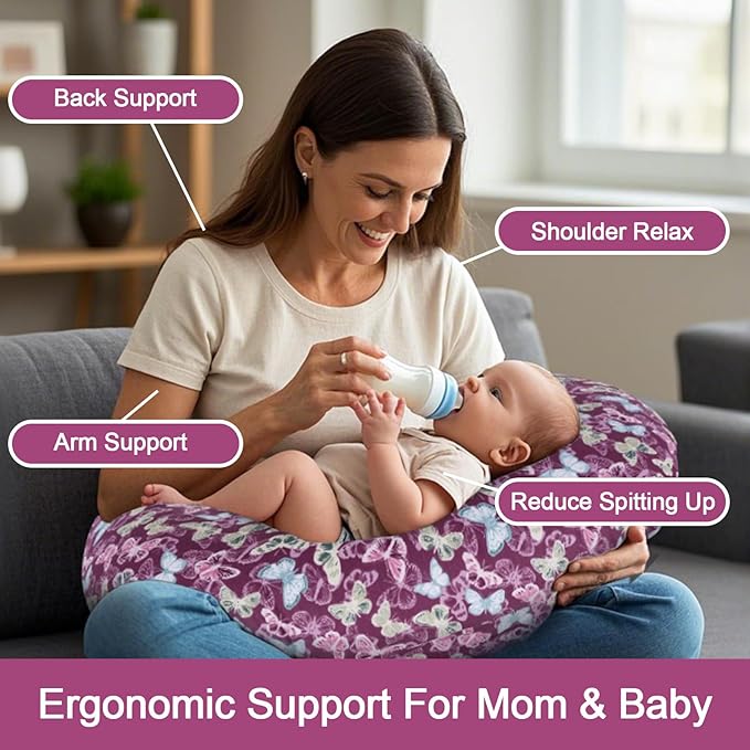 x-vesolje Nursing Pillow, Breastfeeding Pillow with Removable Cover, Ergonomic Breast Feeding Pillow, Baby Feeding Support Pillow for Mom Easier Breastfeeding- Original Size/Butterfly