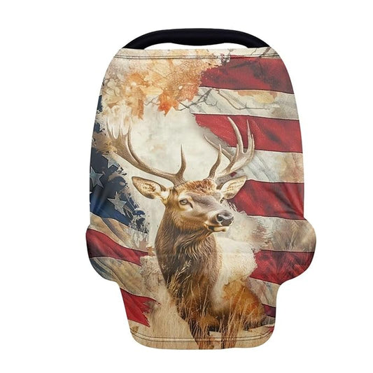 Belidome Deer American Flag Breastfeeding Cover 4th of July Nursing Cover Up for Breastfeeding Patriotic Baby Carseat Canopy Breathable