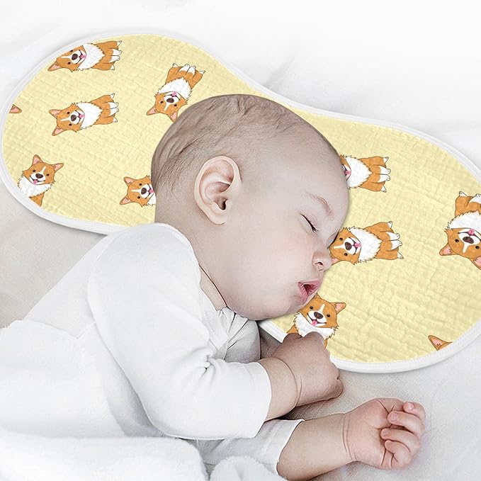 Cute Corgi Dog Pattern Muslin Burp Cloths for Baby 4 Pack Soft 100% Cotton Baby Washcloths Bibs for Boy Girl