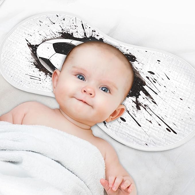 4 Pack Muslin Burp Cloths Soccer Ball White Print Cotton Baby Burp Cloths Absorbent Soft Burping Cloth Washcloths for Newborn Babies 22x11 Inch