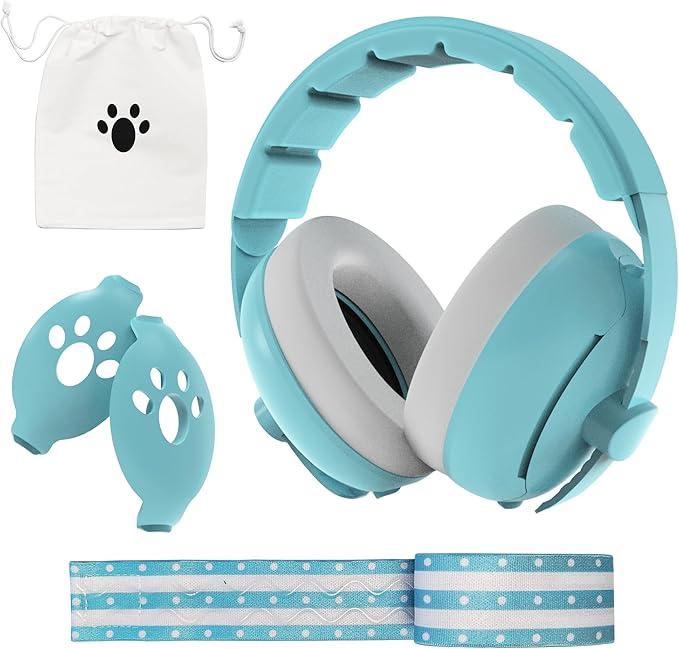 Moonybaby 2-in-1 Baby Ear Protection, Comfortable Headphones, Noise Cancelling, Adjustable Baby Headphones with Stretchy Band