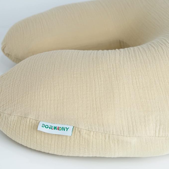 Ultra Soft Muslin Nursing Pillow Cover,Organic Cotton Nursing Cover for Breastfeeding, Fits Original Nursing Supports (Beige)