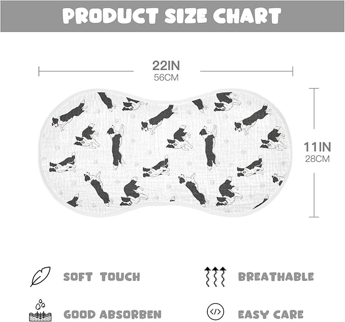 4 Pack Muslin Burp Cloths Collie Dog Paw White Cotton Baby Burp Cloths Extra Absorbent and Soft Burping Cloth for Newborn Babies Boys Girls 22x11 Inch