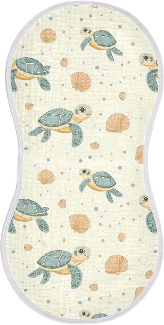 vvfelixl Muslin Burp Cloths Cartoon Cute Sea Turtle Baby Washcloths for Baby Girl Boys 2 Pack