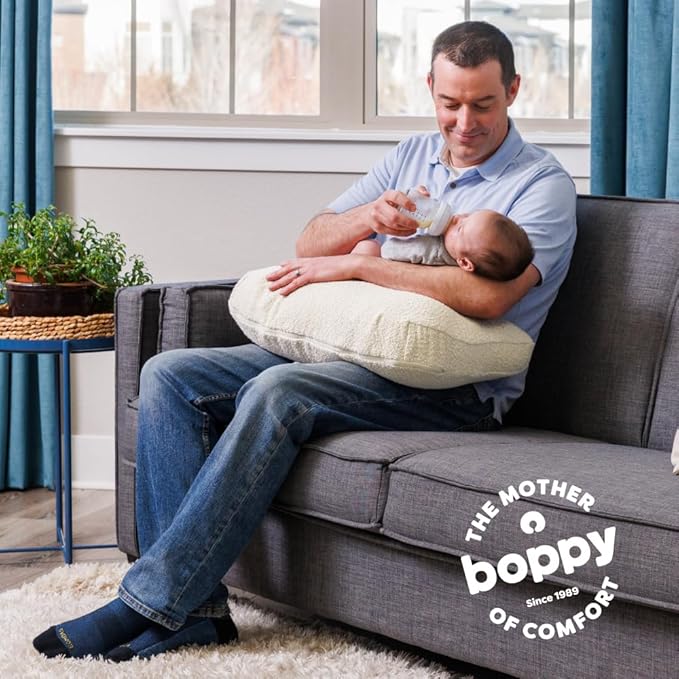 Boppy Nursing Pillow - Ergonomic Bottle & Breastfeeding Pillow with High, Firm, Large Area, Water-Repellent Cushion with Washable Cover; Baby Safety Alliance Verified - Oatmeal Boucle