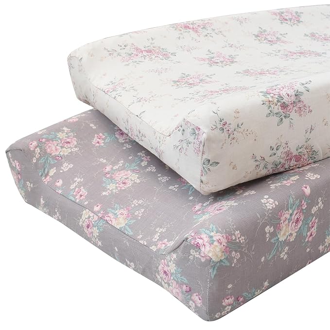 Owlowla Changing Pad Cover,Ultra Soft Cotton Changing Table Covers,Breathable&Durable Nursery Diaper Changing Pad Sheets for Baby Boys Girls(Cream&Mauve Floral)