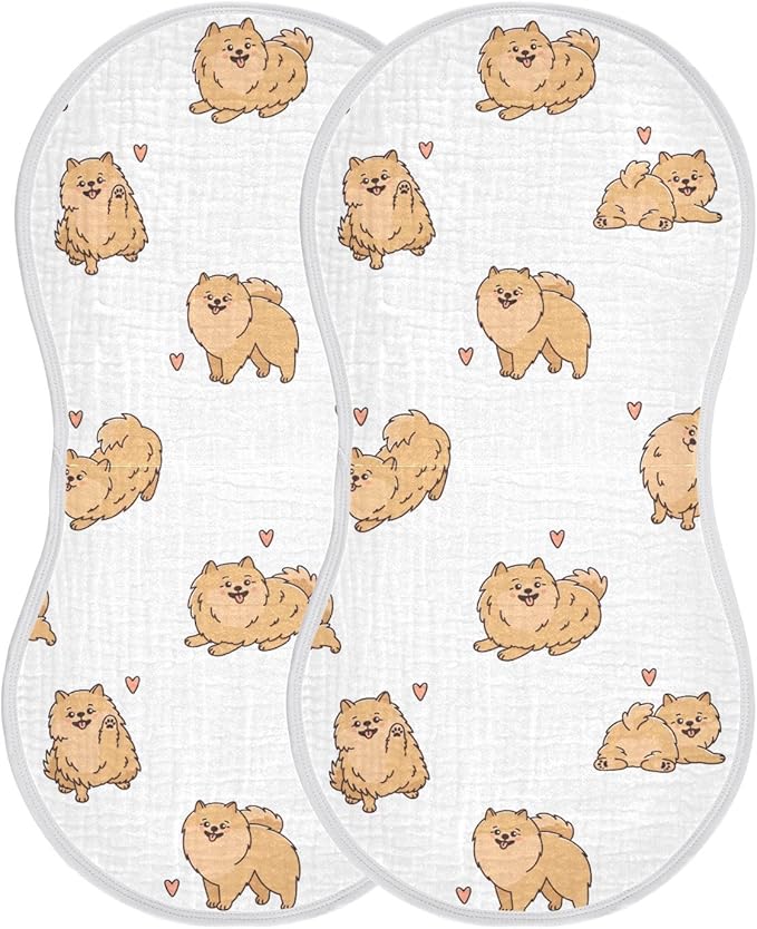 vvfelixl Baby Burp Cloths Funny Pomeranian Spitz Dogs Baby Newborn Cotton Burping Cloths Set Baby Washcloths 4 Pack