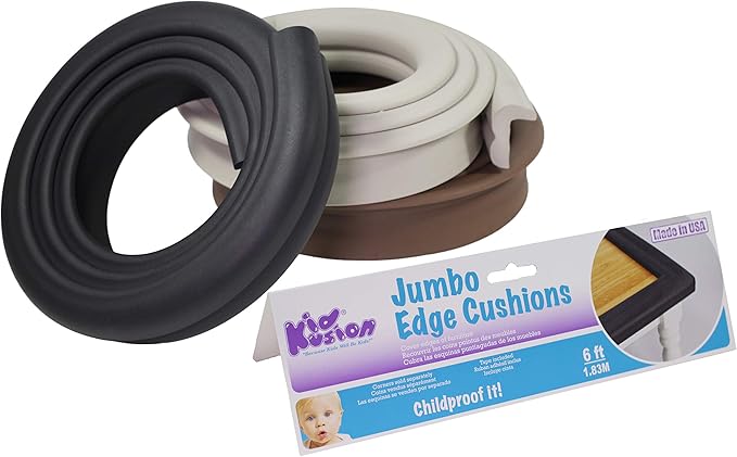 KidKusion Jumbo Edge Cushion | 6Ft | Black | Made in USA | Child Safety Edge Guard, Babyproof Furniture Bumper