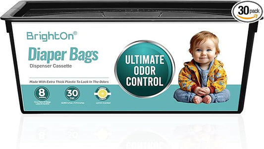 BrightOn® Diaper Pail Refill Bags, 30 Bags Per Refill, Compatible with Genie Easy Roll Signature Diaper Pails, Holds Up to 1410 Newborn Diapers, Real 7 Layer Odor Barrier, Lemon Scent, 1PACK (30 Bags)