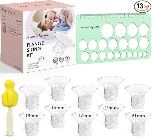 Flange Sizing Kit 3-in-1 with 13/15/17/19/21mm for 24mm Electric Breast Pump Flanges/Shields, 10PCS Soft Silicone Flange Inserts for More Comfortable Pumping, BPA-Free, Essential for Moms