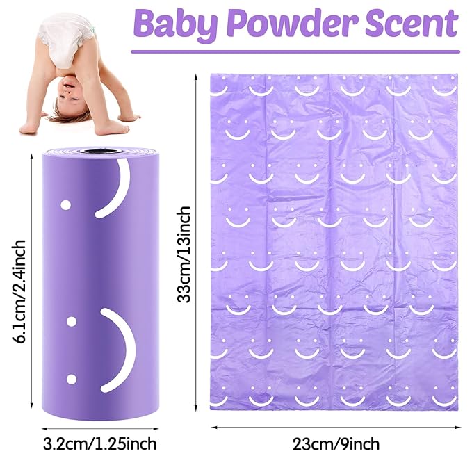 1500 Count Diaper Disposable Bags for Baby Diaper Sacks Baby Powder Scent Disposal or Pet Waste Bags, 100 Rolls(Purple)