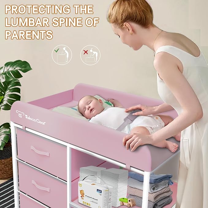 Baby Changing Table, Portable Changing Table, Diaper Changing Station with Waterproof Pad, Changing Table Dresser with 3 Storage Baskets, Mobile Nursery Organizer for Newborn Essentials