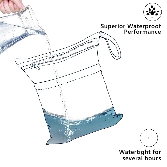 ALVABABY 2pcs Superior Waterproof Wet Dry Bags,Reusable with Two Zippered Pockets, Baby Cloth Diaper Wet Bags,Travel,Beach,Pool,Daycare,Soiled Baby Items,Yoga Gym Bag,Wet bag for Swimsuit