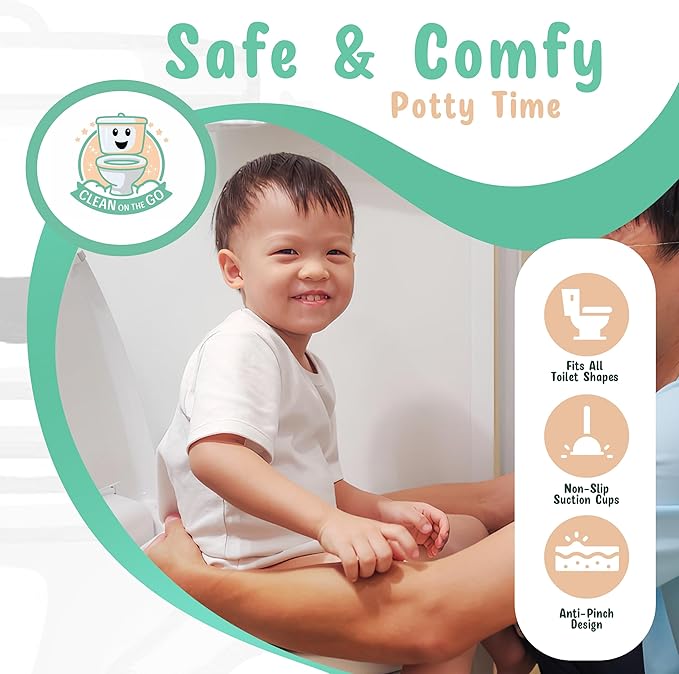 Travel Potty Seat: Portable w Carrying Case for Toddler Toilet Training, Foldable Non-Slip Silicone for kids public toilets, CLEAN ON THE GO (Blue)