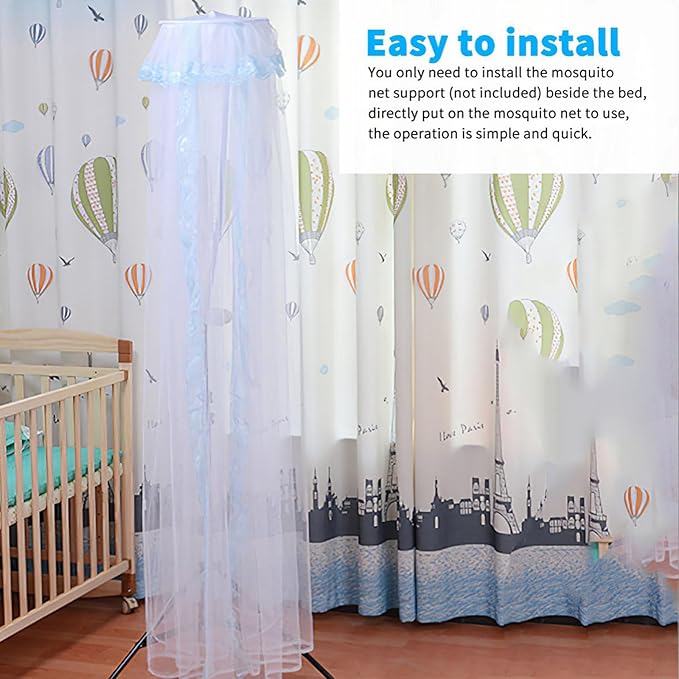 Universal Crib Floor Mosquito Net with Lace, Breathable Crib Netting Bed Curtains Canopy for Baby Kids, Toddler Bed Crib Dome Canopy Netting Without Stand