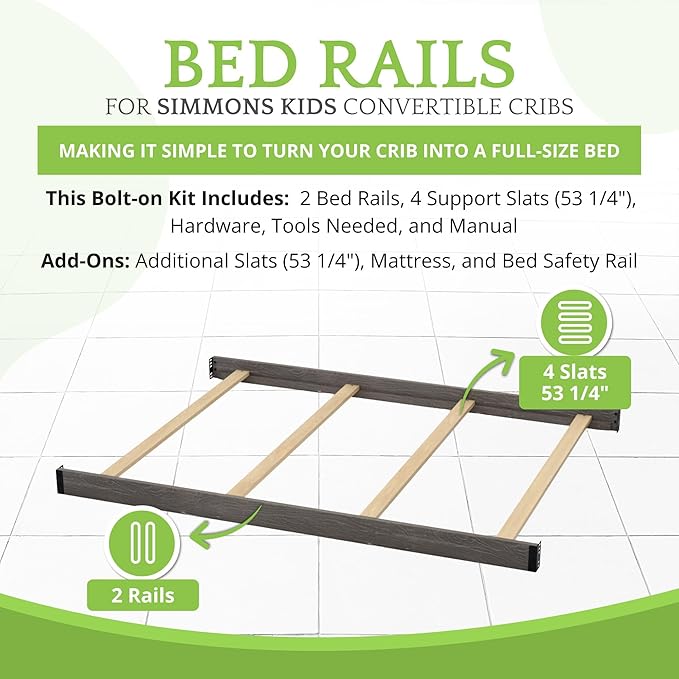CC KITS Full-Size Conversion Kit Bed Rails Compatible with Simmons Kids Convertible Cribs by Delta Children - Solid Wood Rail - Toddler and Adult Bed Rail for Full-Size (Rustic Grey, Bolt-ON KIT)