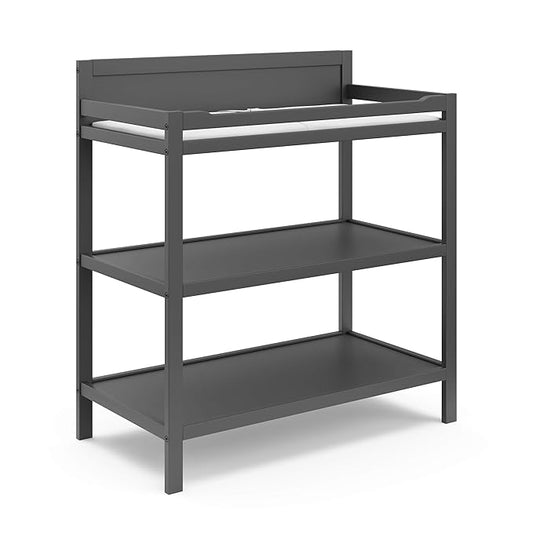Storkcraft Alpine Changing Table (Gray) – GREENGUARD Gold Certified Nursery Changing Table, Includes Water-Resistant Changing Pad, 2 Shelves for Nursery Storage and Organizing