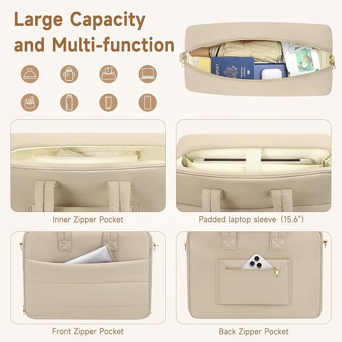 Breast Pump Bag with Insulated Breast Milk Cooler Pocket, Fits Spectra S1/S2 & Most Pumps, Water‑Resistant Work & Travel Tote with 15.6" Laptop Sleeve, Stroller Straps, Luggage Sleeve & Ice Pack,Camel