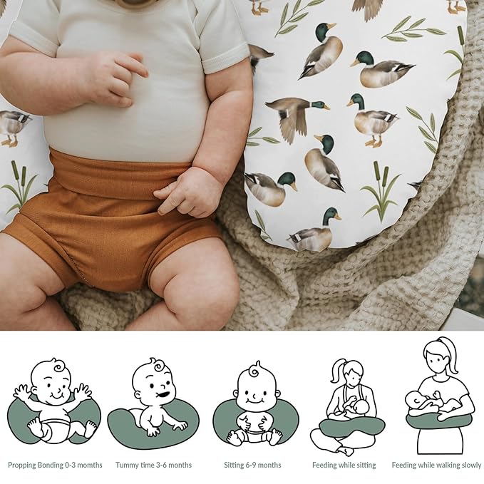 Mallard Duck Hunting Baby Nursing Pillow Covers for Boy Girl Wild Ducks Leaves Nursing Pillowcase for Breastfeeding Pillows Retro Hunting Animals Soft Stretchy Slipcovers for Newborn Infant