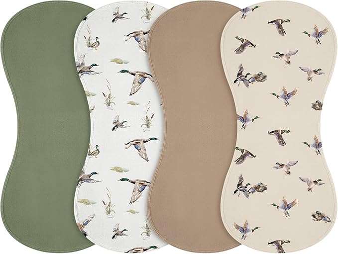 Boao 4 Pcs Mallard Duck Baby Burp Cloths Duck Hunting Soft Plush Newborn Spit up Rags Mallard Burp Cotton Cloths Rag for Boy Girl Newborn Infant Gifts Nursery Decor 20.87 x 9.84 Inches(Hunting,Green)