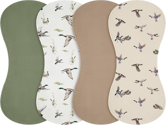 Boao 4 Pcs Mallard Duck Baby Burp Cloths Duck Hunting Soft Plush Newborn Spit up Rags Mallard Burp Cotton Cloths Rag for Boy Girl Newborn Infant Gifts Nursery Decor 20.87 x 9.84 Inches(Hunting,Green)