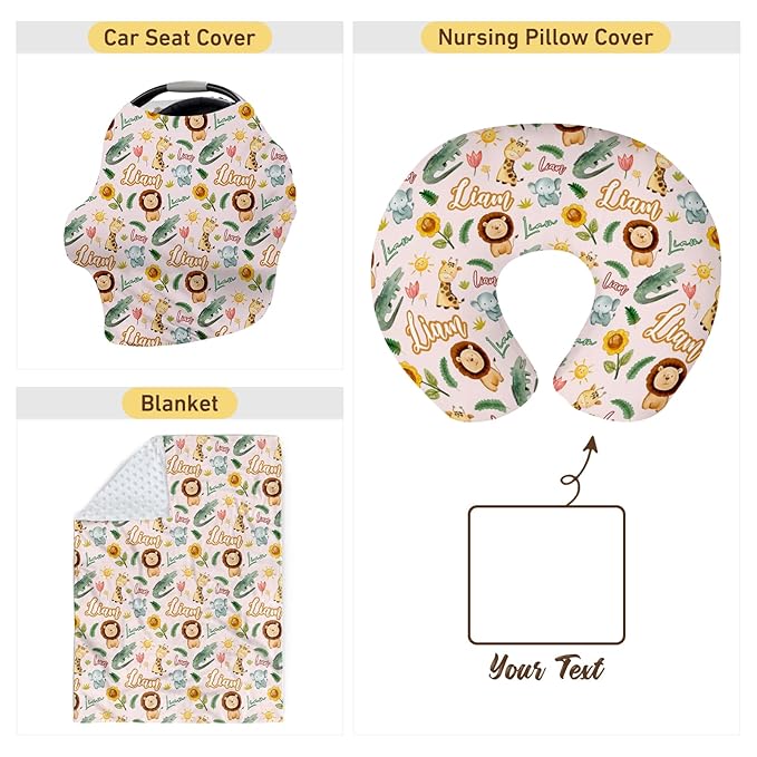 Baby Nursing Pillow Cover - Personalized Name Breastfeeding Pillow Cover with Giraffe Pattern, Stretchy Removable U-Shaped for New Moms, Soft Breathable Slipcover for Infant Boys Girls