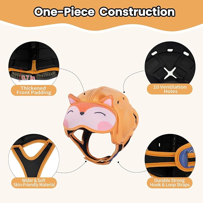 Mambobaby Baby Head Protector Helmet for Crawling and Walking, Breathable Soft Helmet, Ultra-Lightweight & Adjustable, Prevents Bumps Safety Helmet for Infants Toddlers 6-24 Months (Vivid Fox)