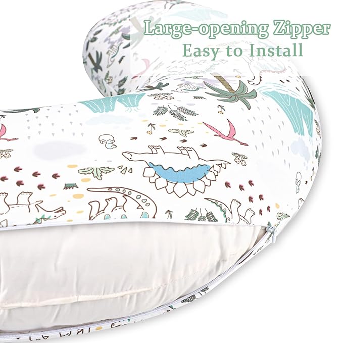 SWESEN 2 Pack Nursing Pillow Covers, Ultra Soft Nursing Cover for Breastfeeding Pillows, Stretchy Nursing Pillow Slipcover for Baby Girls Boys, Fits Standard Baby Pillow, Dinosaurs, Green