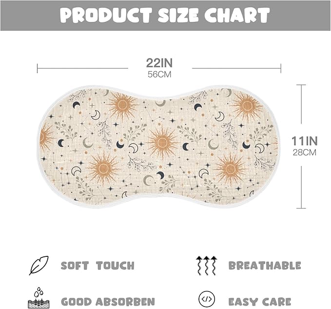 Muslin Burp Cloths for Baby Boys and Girls - 4-Pack Ultra Absorbent Magic Constellations Moons Star Muslin Washcloths, Newborn Towel, Milk Spit Up Rags, Burp Cloth Bib for Unisex, 22 x 11 Inch