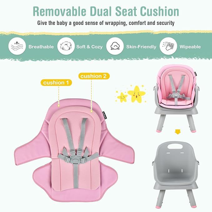 HOMGX Baby High Chair, 8-in-1 Convertible High Chair w/Removable Tray & Safety Harness, Infant Dining Booster Seat, Building Block Table & Chair Set, Highchair for Babies and Toddlers (Pink)
