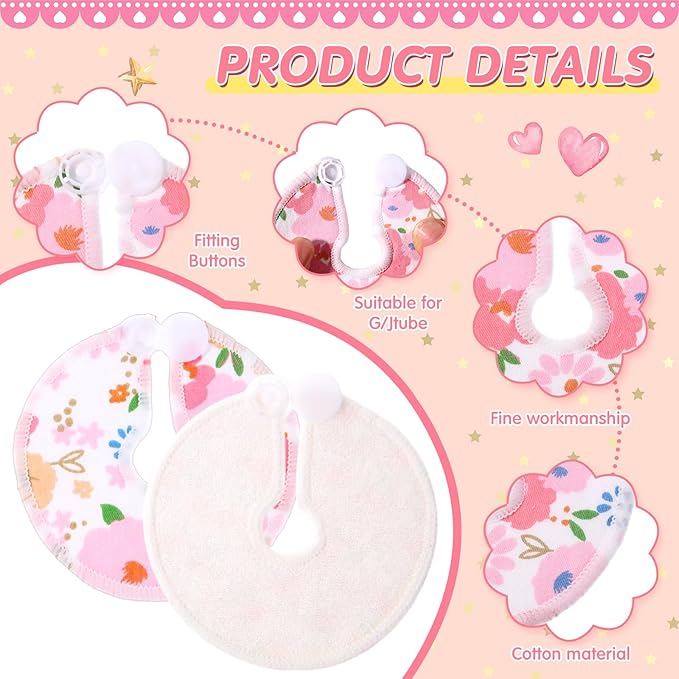 Threlaco 48 Pcs Gtube Button Covers Feeding Tube Pads Holder Abdominal Reusable Accessories Peg Tube Soft Absorbent Breast Feeding Pads Breastfeeding Support Nursing Care Stay Dry(Floral)