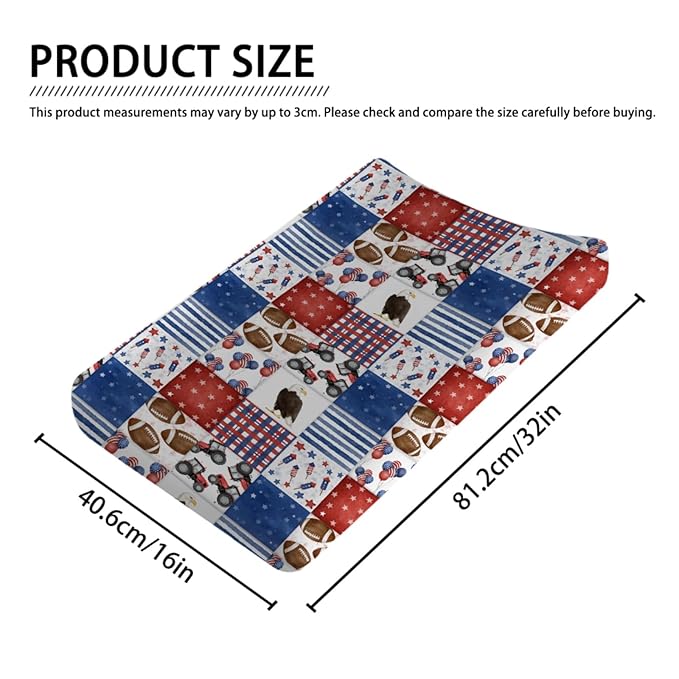 American Flag Eagle Football Plaid Baby Changing Pad Covers for Boy & Girl 32''x16'' Independence Day Stars Stripes Fitted Diaper Changing Table Sheets Soft Breathable Nursery Baby Change Table Mats