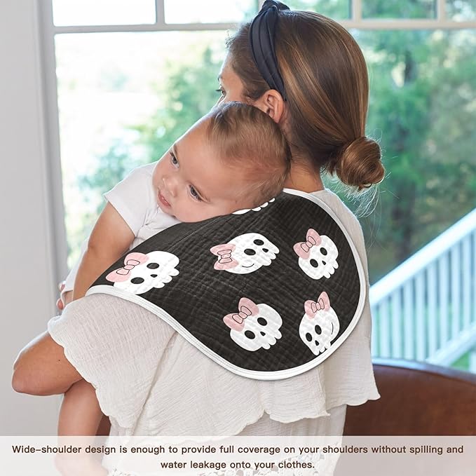 vvfelixl Skulls Bow Halloween Burp Cloths for Baby Boy Girls Baby Washcloths Burp Rags 1 Pack