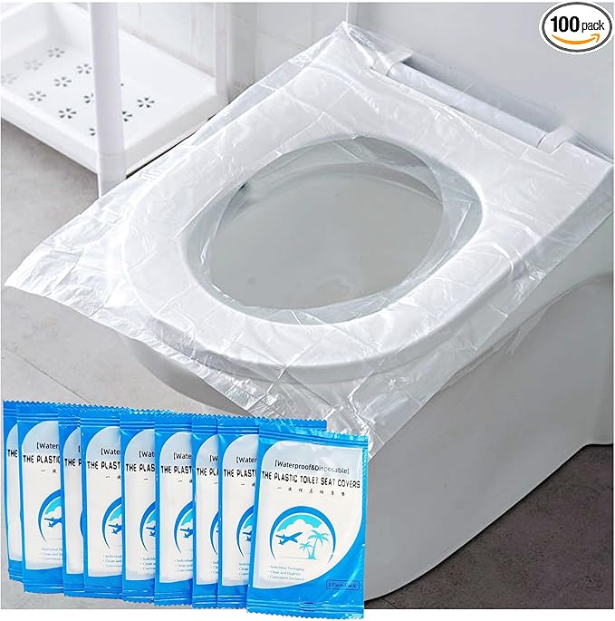 SZLYTYUN 100PCS Disposable Travel Plastic Toilet Seat Cushion Waterproof Portable Toilet Seat Cushion Individually Packed, Easy to Carry for Traveling