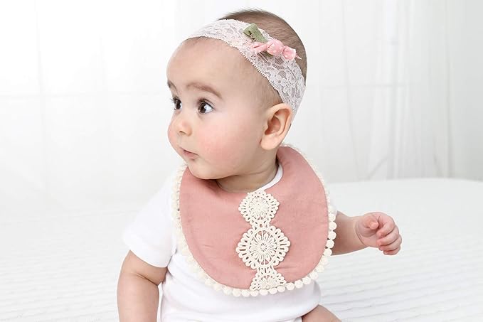 Baby Bib For Girls,Reversible Waterproof Handmade Natural Cotton Baby Drool Bib 0-12 months 3 Pack