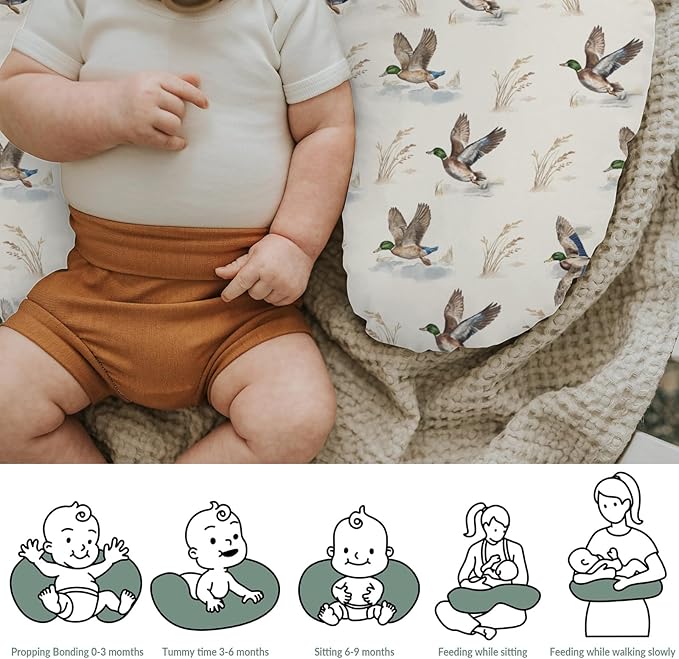 Wild Ducks Mallards Baby Nursing Pillow Covers for Boy Girl Vintage Duck Hunting Nursing Pillow Slipcovers for Breastfeeding Pillows Retro Duck Leaves Pond Soft Stretchy Covers for Newborn Infant